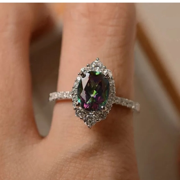 Oval Cut Mystic Topaz Rings 925 Silver Rings - Picture 3 of 5
